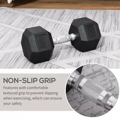 HOMCOM 15KG Single Rubber Hex Dumbbell Portable Hand Weights Dumbbell Home Gym - 5