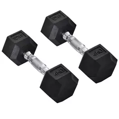 HOMCOM 2x4kg Rubber Dumbbell Sports Hex Weights Sets Home Gym Fitness Hexagonal Dumbbells Kit Weight Lifting Exercise - 1
