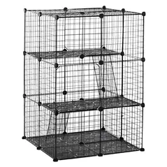 PawHut Pet Playpen DIY Small Animal Cage Enclosure Metal Wire Fence 39 Panels with 3 Doors 2 Ramps for Kitten Bunny Chinchilla Pet Mink Black - 1