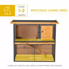 PawHut Guinea Pig Hutch Rabbit Hutch Wood-metal Elevated Pet House Bunny Cage with No-Leak Tray Ramp Openable Roof Outdoor 89.5 x 45 x 81cm Light Yellow - 4