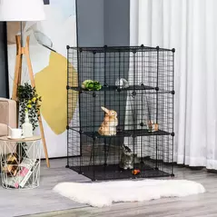 PawHut Pet Playpen DIY Small Animal Cage Enclosure Metal Wire Fence 39 Panels with 3 Doors 2 Ramps for Kitten Bunny Chinchilla Pet Mink Black - 9