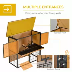 PawHut Guinea Pig Hutch Rabbit Hutch Wood-metal Elevated Pet House Bunny Cage with No-Leak Tray Ramp Openable Roof Outdoor 89.5 x 45 x 81cm Light Yellow - 5
