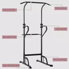 HOMCOM Power Tower Dip Station Pull Up Bar Multi-Function Push Up Equipment with Adjustable Height for Home Gym Strength Training Workout Fitness - 6