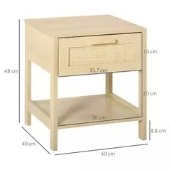 HOMCOM Nightstand with Rattan Drawer and Storage Shelf, Bedside End Table for Bedroom, Living Room - 3