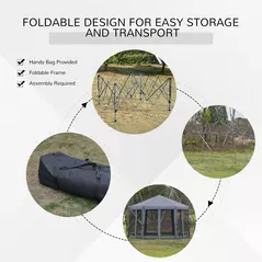Outsunny 3.8m x 3.2m Pop Up Gazebo Hexagonal Canopy Tent Outdoor Sun Protection with 6 Mesh Sidewalls, Hand Bag, Grey - 4