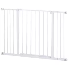 PawHut Dog Gate Pet Safety Gate Stair Barrier Pressure Fit Adjustable 76-82/86-97/101-107 cm, White - 1