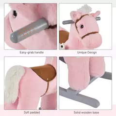 HOMCOM Kids Plush Ride-On Rocking Horse Toy Rocker with Plush Toy Realistic Sounds for Child 18-36 Months Pink - 8