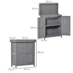 Outsunny Small Shed, Wooden Garden Shed with Openable Hinged Roof and Removable Shelf, Outdoor Tool Storage Cabinet Chest with Double Doors, 74 x 43 x 88 cm, Grey - 3