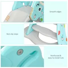 HOMCOM Kids Slide 2 in 1 Toddler Freestanding slide with Basketball Hoop Indoor/Outdoor Use Deer Shaped for 18 months -4 Years Old Blue - 6