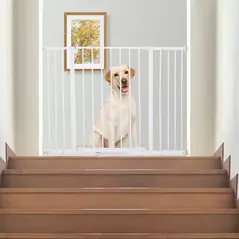 PawHut Dog Gate Pet Safety Gate Stair Barrier Pressure Fit Adjustable 76-82/86-97/101-107 cm, White - 7