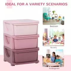 HOMCOM 3 Drawers Plastic Storage Units, 3 Tier Kids Storage Units, Children Toy Chest for Nursery, Playroom, Bedroom, Pink - 7