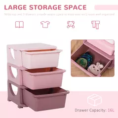 HOMCOM 3 Drawers Plastic Storage Units, 3 Tier Kids Storage Units, Children Toy Chest for Nursery, Playroom, Bedroom, Pink - 6