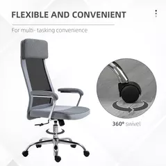 Vinsetto Office Chair, Ergonomic Desk Chair, High Back Computer Chair with Adjustable Height, Swivel Rolling Wheels, Mesh Back and Linen-Feel Fabric Seat for Home and Study, Grey - 7