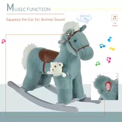 HOMCOM Kids Plush Ride-On Rocking Horse Toy Rocker with Plush Toy Realistic Sounds for Child 18-36 Months Blue - 6