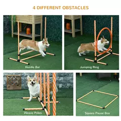PawHut Dog Agility Equipment Pet Training Set with Adjustable Height Jump Ring Hurdle Whistle Weave Poles Square Pause Box Carry Bag - 4