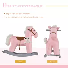 HOMCOM Kids Plush Ride-On Rocking Horse Toy Rocker with Plush Toy Realistic Sounds for Child 18-36 Months Pink - 5