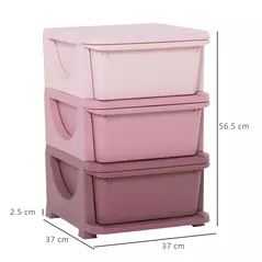 HOMCOM 3 Drawers Plastic Storage Units, 3 Tier Kids Storage Units, Children Toy Chest for Nursery, Playroom, Bedroom, Pink - 3