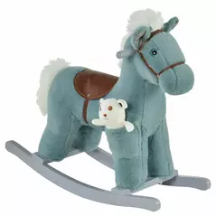 HOMCOM Kids Plush Ride-On Rocking Horse Toy Rocker with Plush Toy Realistic Sounds for Child 18-36 Months Blue - 1