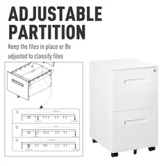 Vinsetto Metal Mobile File Cabinet with Wheels, Lockable 2 Drawer Filing Cabinet for A4, Legal, Letter, Compact Under Desk Storage Unit with Pre-Assembled Body for Home Office, 39 x 48 x 67cm, White - 7