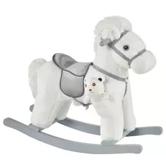 HOMCOM Kids Plush Ride-On Rocking Horse Toy Rocker with Plush Toy Realistic Sounds for Child 18-36 Months White - 1