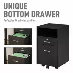 Vinsetto Lockable Two-Drawer Filing Cabinet, with Wheels - Black - 7
