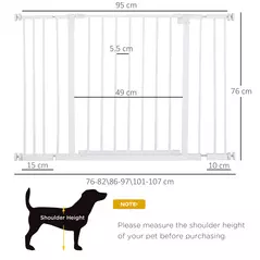 PawHut Dog Gate Pet Safety Gate Stair Barrier Pressure Fit Adjustable 76-82/86-97/101-107 cm, White - 3