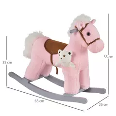 HOMCOM Kids Plush Ride-On Rocking Horse Toy Rocker with Plush Toy Realistic Sounds for Child 18-36 Months Pink - 3