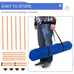 PawHut Dog Agility Equipment Pet Outdoor Training Play Run Obstacle w/ 6 Weaves Poles Whistle Carrying Bag - 4