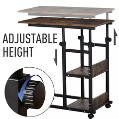 HOMCOM C-Shaped Side Table Industrial Mobile Rolling End Desk with 3-Tier Storage Shelving, Adjustable Height, Wheels - 7