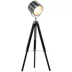 HOMCOM Industrial Style Adjustable Tripod Floor Lamp, Searchlight Lamp with Wooden Legs and Steel Lampshade, 110-155cm, Black - 1