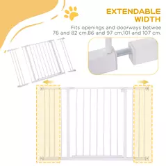 PawHut Dog Gate Pet Safety Gate Stair Barrier Pressure Fit Adjustable 76-82/86-97/101-107 cm, White - 5