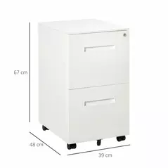 Vinsetto Metal Mobile File Cabinet with Wheels, Lockable 2 Drawer Filing Cabinet for A4, Legal, Letter, Compact Under Desk Storage Unit with Pre-Assembled Body for Home Office, 39 x 48 x 67cm, White - 3