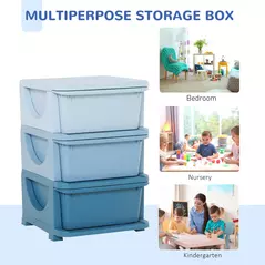 HOMCOM 3 Drawers Plastic Storage Units, 3 Tier Kids Storage Units, Children Toy Chest for Nursery, Playroom, Bedroom, Blue - 6