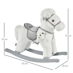 HOMCOM Kids Plush Ride-On Rocking Horse Toy Rocker with Plush Toy Realistic Sounds for Child 18-36 Months White - 3