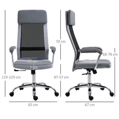 Vinsetto Office Chair, Ergonomic Desk Chair, High Back Computer Chair with Adjustable Height, Swivel Rolling Wheels, Mesh Back and Linen-Feel Fabric Seat for Home and Study, Grey - 3