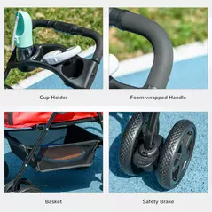 PawHut Dog Pram Dog Stroller Foldable Pet Pushchair with 4 Wheels, Safety Leashes, Cup Holder for Small Dogs, Red - 7