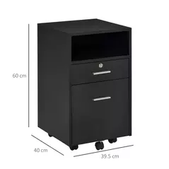 Vinsetto Lockable Two-Drawer Filing Cabinet, with Wheels - Black - 3