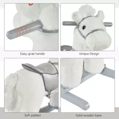 HOMCOM Kids Plush Ride-On Rocking Horse Toy Rocker with Plush Toy Realistic Sounds for Child 18-36 Months White - 8