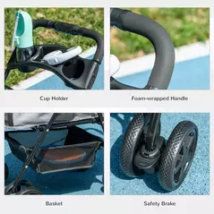 PawHut Dog Pram Dog Stroller Foldable Pet Pushchair with 4 Wheels, Safety Leashes, Cup Holder for Small Dogs, Grey - 7