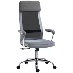 Vinsetto Office Chair, Ergonomic Desk Chair, High Back Computer Chair with Adjustable Height, Swivel Rolling Wheels, Mesh Back and Linen-Feel Fabric Seat for Home and Study, Grey - 2