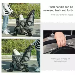 PawHut Pet Stroller Pushchair Foldable Travel Dog Cat Carriage w/ Reversible Handle Brake Basket - 7