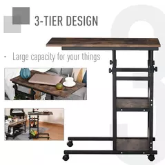 HOMCOM C-Shaped Side Table Industrial Mobile Rolling End Desk with 3-Tier Storage Shelving, Adjustable Height, Wheels - 6