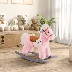 HOMCOM Kids Plush Ride-On Rocking Horse Toy Rocker with Plush Toy Realistic Sounds for Child 18-36 Months Pink - 2
