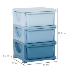 HOMCOM 3 Drawers Plastic Storage Units, 3 Tier Kids Storage Units, Children Toy Chest for Nursery, Playroom, Bedroom, Blue - 3