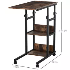 HOMCOM C-Shaped Side Table Industrial Mobile Rolling End Desk with 3-Tier Storage Shelving, Adjustable Height, Wheels - 3