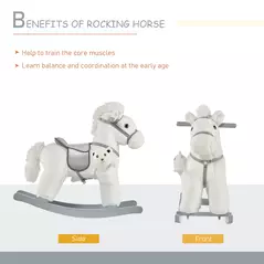 HOMCOM Kids Plush Ride-On Rocking Horse Toy Rocker with Plush Toy Realistic Sounds for Child 18-36 Months White - 5
