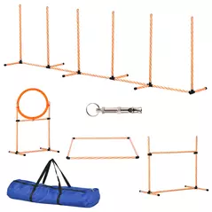 PawHut Dog Agility Equipment Pet Training Set with Adjustable Height Jump Ring Hurdle Whistle Weave Poles Square Pause Box Carry Bag - 1
