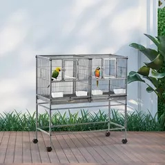 PawHut Large Bird Cage Parrot Cage with Divider, Slide Tray for Finch Canaries Parakeets Cockatiels, 95 x 45.5 x 102 cm - 2