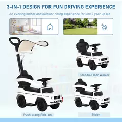 HOMCOM 3 in 1 Kids Children Ride on Push Car Toddler Sliding Car G350 Licensed Walker Foot to Floor Slider Push-Along with Horn Steering Wheel NO POWER Manual, White - 4