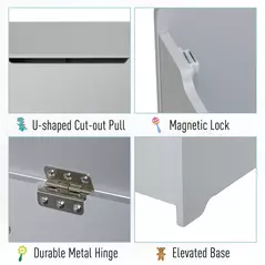 HOMCOM Wooden Kids Toy Box Children Storage Organizer Chest Safety Hinge Playroom Furniture Grey - 5